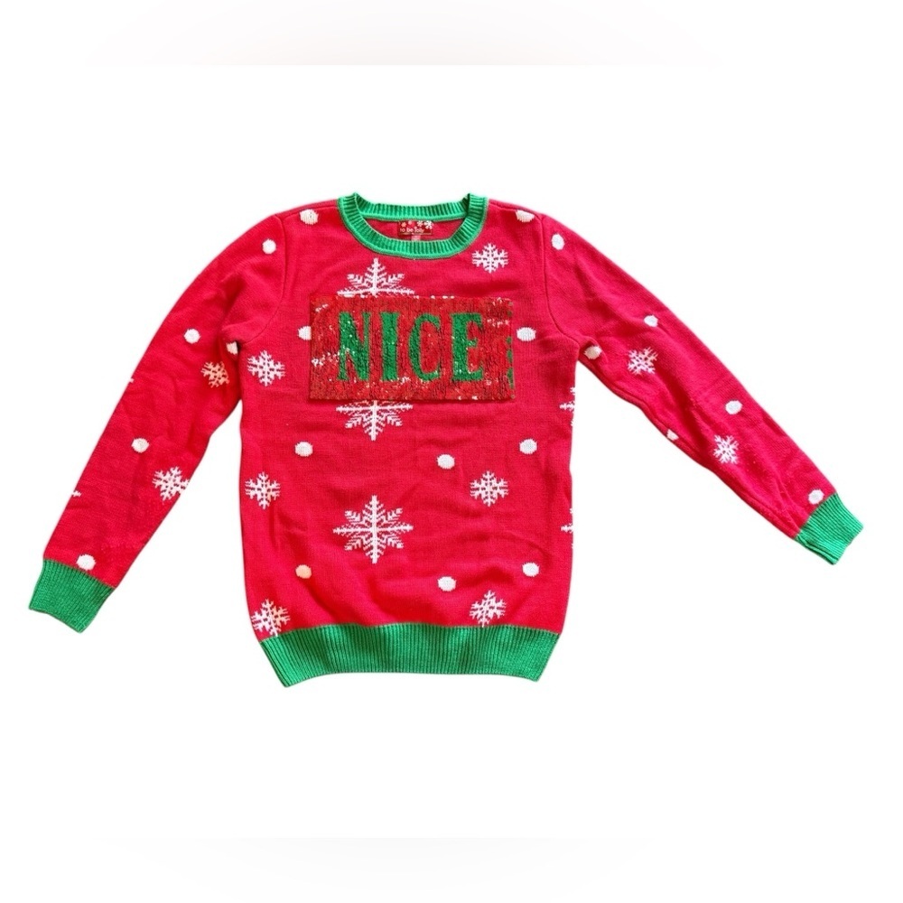 To Be Jolly Festive Nice/Naughty Red and Green reversible sequin Sweater-Small